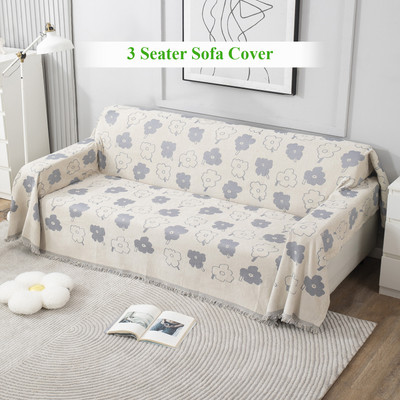 HOKiPO Chenille 3 Seater Sofa Floral Cover(Pack of 1 Off white)