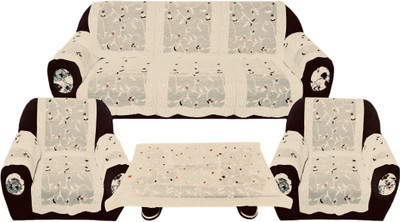 Bigger fish Polycotton 3+1+1 Seater Sofa Floral Cover(Pack of 17 Beige)