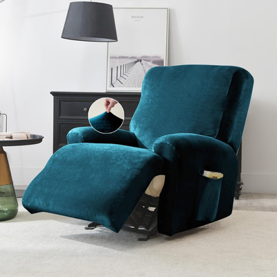 HOKiPO Velvet 1 Seater Sofa Plain Cover(Pack of 1 Peacock Blue)