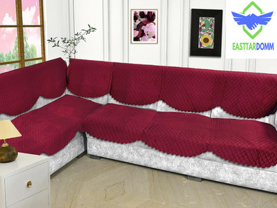 EASTTARDOMM Velvet 6 Seater Sofa Geometric Cover(Pack of 6 Stunning Look Quilted Velvet 6 Seater Sofa Cover Maroon)