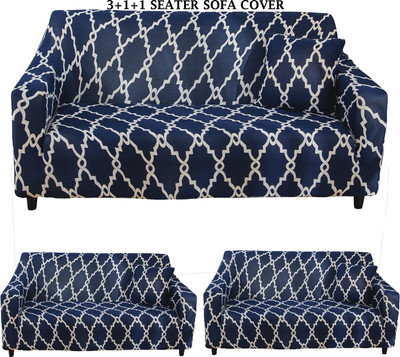 Magic Cover Polyester Plain 3+1+1 Seater Sofa Cover(Blue Pack of 3)
