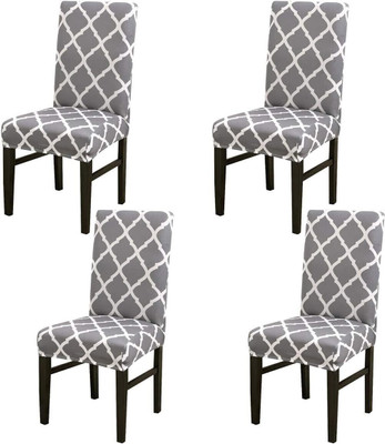 tansh Polyester 1 Seater Chair Geometric Cover(Pack of 4 Grey, White)