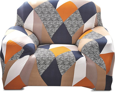 FurShine Polyester 1 Seater Sofa Geometric Cover(Pack of 1 White, Orange, Blue)