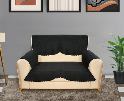 VP Creation Velvet Plain 2 Seater Sofa Cover(BLACK Pack of 4)