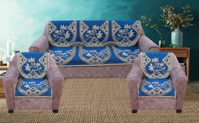 Nendle Cotton 3+2 Seater Sofa Floral Cover(Pack of 6 Blue)