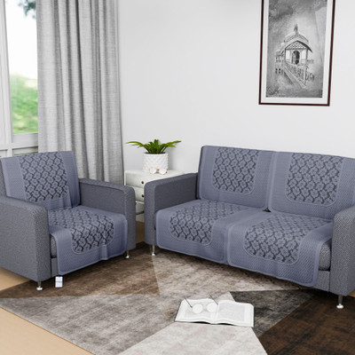 HOMESTIC by Kuber Industries Cotton 3 Seater Sofa Floral Cover(Pack of 6 Grey)