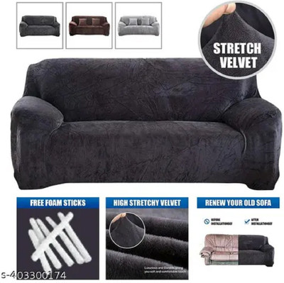 TURIYA Velvet, Polyester Plain 3 Seater Sofa Cover(Black Pack of 1)
