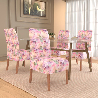 HOMESTIC Polyester 4 Seater Chair Floral Cover(Pack of 4 Pink)