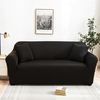 lukzer Polyester Plain Sofa Cover(Black Pack of 1)