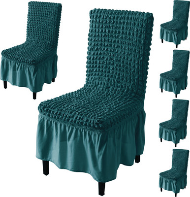 HOKiPO Polyester 6 Seater Chair Plain Cover(Pack of 6 Stretchable Turkish Bubble Frill Chair Cover - Teal (AR-5258-TL*6))