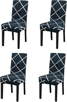 Gouri Polycotton Geometric Chair Cover(blue Pack of 4)