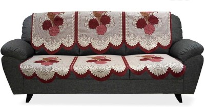 Bluegrass Polycotton Floral 3 Seater Sofa Cover(Maroon Pack of 2)