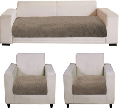 F i Polyester Plain 3+1+1 Seater Sofa Cover(Taupe Pack of 3)