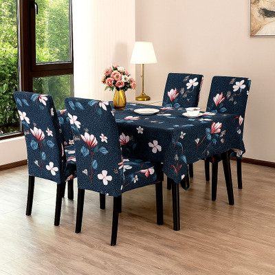 Rabhnoor Polyester 4 Seater Chair Floral Cover(Pack of 5 Blue)