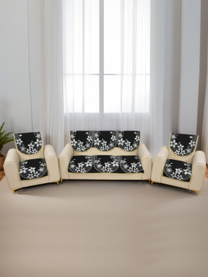 Multitex Cotton 3+1+1 Seater Sofa Floral Cover(Pack of 6 Black)