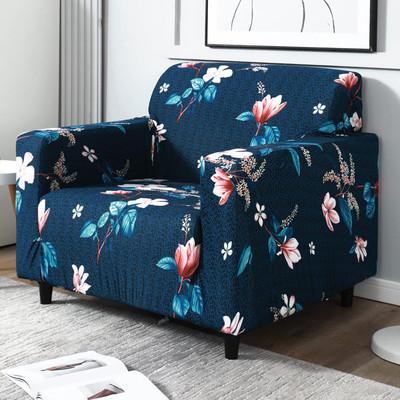 igi Polyester Geometric 1 Seater Sofa Cover(BLUE, MULTICOLOR Pack of 1)