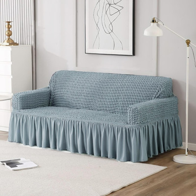 FurShine Polyester 3 Seater Sofa Checkered Cover(Pack of 1 Bubble Grey Triple Seater Sofa Cover)