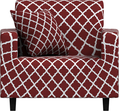 FurShine Polyester Geometric 1 Seater Sofa Cover(Burgundy Pack of 1)