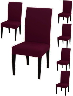 Priscilla Polyester Plain 6 Seater Chair Cover(Wine Pack of 5)