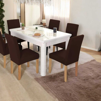 Pinkleaf Polycotton 6 Seater Chair Plain Cover(Pack of 6 Brown)