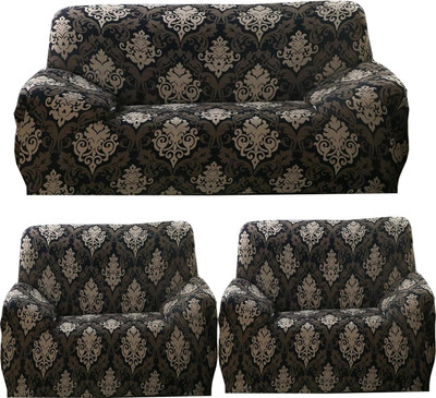 Gifts Island Polyester Damask 3+1+1 Seater Sofa Cover(brown damas Pack of 3)