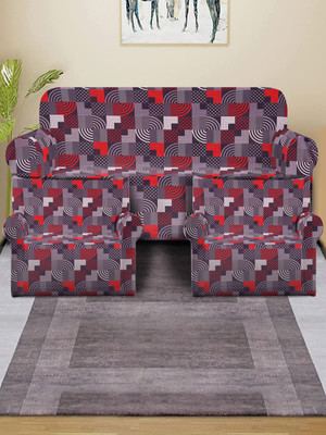 Multitex Polyester Geometric 3 Seater Sofa Cover(Maroon Pack of 3)