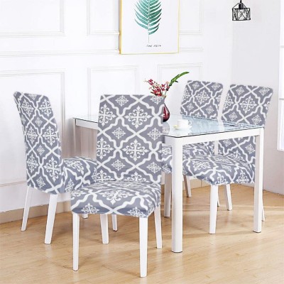 fabrigaanza Polyester, Cotton Damask Chair Cover(Grey, White Pack of 4)