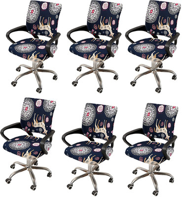 HOUSE OF QUIRK Polyester 1 Seater Chair Animal Cover(Pack of 6 Blue Deer)