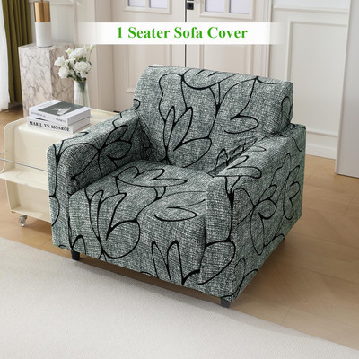 HOKiPO Polyester Abstract 1 Seater Sofa Cover(Grey Pack of 1)