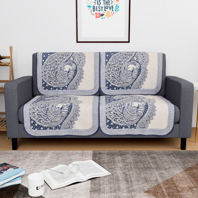 KUBER INDUSTRIES Cotton 2 Seater Sofa Geometric Cover(Pack of 4 Blue)