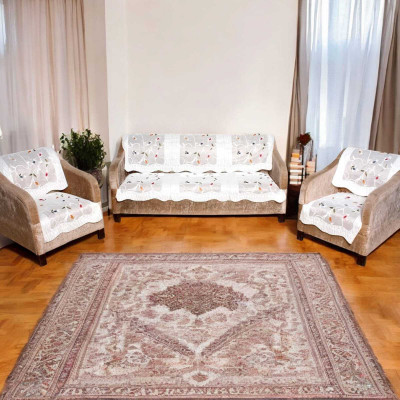 Pinkleaf Polyester Abstract 3+1+1 Seater Sofa Cover(White Pack of 1)