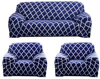 ADstore Polyester Checkered 3+1+1 Seater Sofa Cover(Blue Pack of 1)