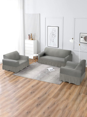 Multitex Polyester Floral 3+1+1 Seater Sofa Cover(Silver Pack of 3)