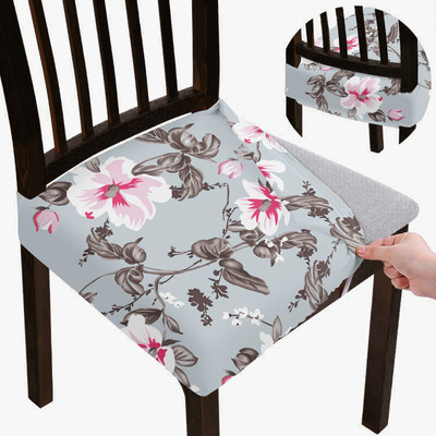 DECORIAN Polycotton 1 Seater Chair Floral Cover(Pack of 4 Grey)