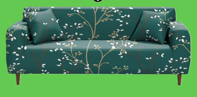 TURIYA Polyester, Polycotton 3 Seater Sofa Floral Cover(Pack of 1 Green, White)