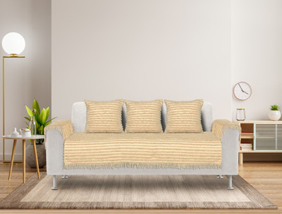 Saral Home Polyester Striped 3 Seater Sofa Cover(BEIGE Pack of 6)