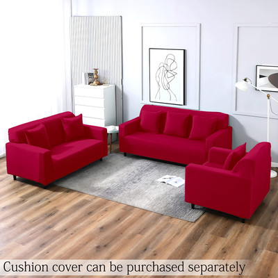Cortina Polyester Plain 3+1+1 Seater Sofa Cover(Red Pack of 3)