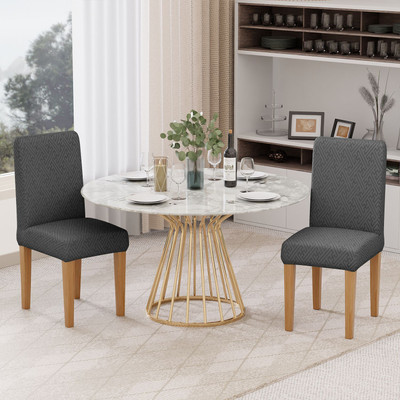 lukzer Jacquard 1 Seater Chair Plain Cover(Pack of 2 Pastel Dark Grey Grid Maze)