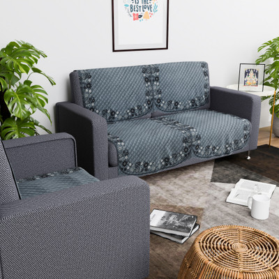 KUBER INDUSTRIES Cotton 3 Seater Sofa Floral Cover(Pack of 6 Grey)