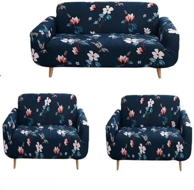 Quirky Home Polyester 3+1+1 Seater Sofa Floral Cover(Pack of 1 Navy Blue)