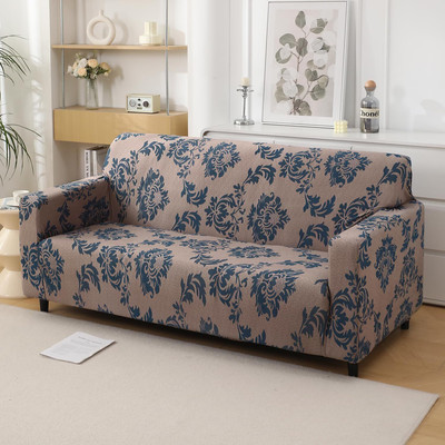 HOKiPO Polyester 3 Seater Sofa Floral Cover(Pack of 1 Light Coffee Lotus Damask)