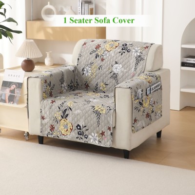 HOKiPO Polyester Floral Sofa Cover(Grey Pack of 1)