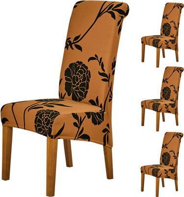 HOKiPO Polyester 4 Seater Chair Floral Cover(Pack of 4 Copper Brown Floral)