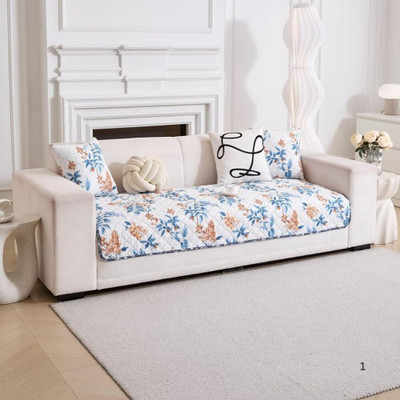 Home Cloud Cotton 1 Seater Sofa Floral Cover(Pack of 1 Blue)