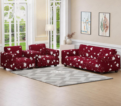 DECORWELL Polyester 3+1+1 Seater Sofa Floral Cover(Pack of 3 Red)
