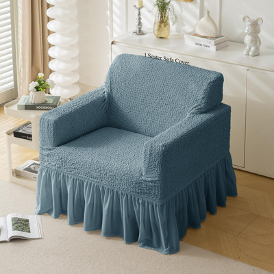 Magic Cover Polyester 1 Seater Sofa Embroidered Cover(Pack of 1 Blue)
