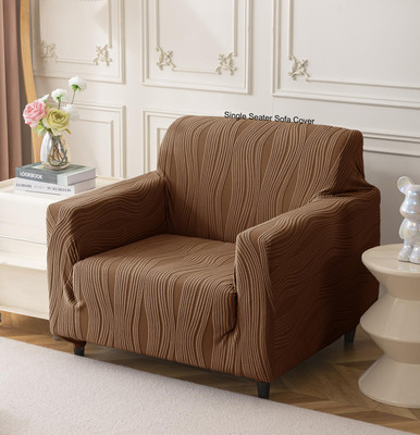 HOUSE OF QUIRK Jacquard 1 Seater Sofa Embroidered Cover(Pack of 1 Camel)