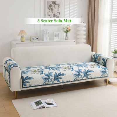 HOKiPO Polyester 3 Seater Sofa Floral Cover(Pack of 1 Celadon Blue Camellia)