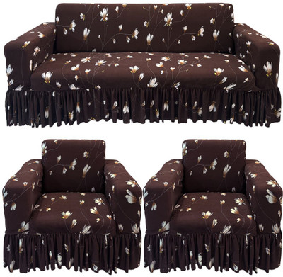 Stuff N' Fluff Polyester Floral 3+1+1 Seater Sofa Cover(Brown Pack of 3)