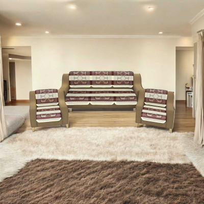 Pinkleaf Polyester Abstract 3+1+1 Seater Sofa Cover(Brown Pack of 1)